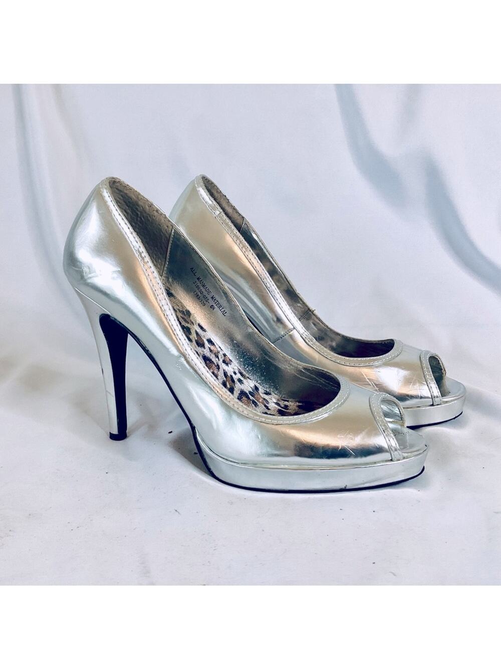Colin Stuart Silver Peep Toe Pumps